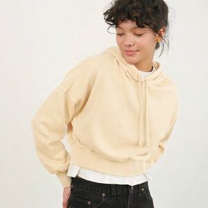 NEW Double Zero Alpaca Cropped Hoodie Drop Shoulder Relaxed Sweater Size Small